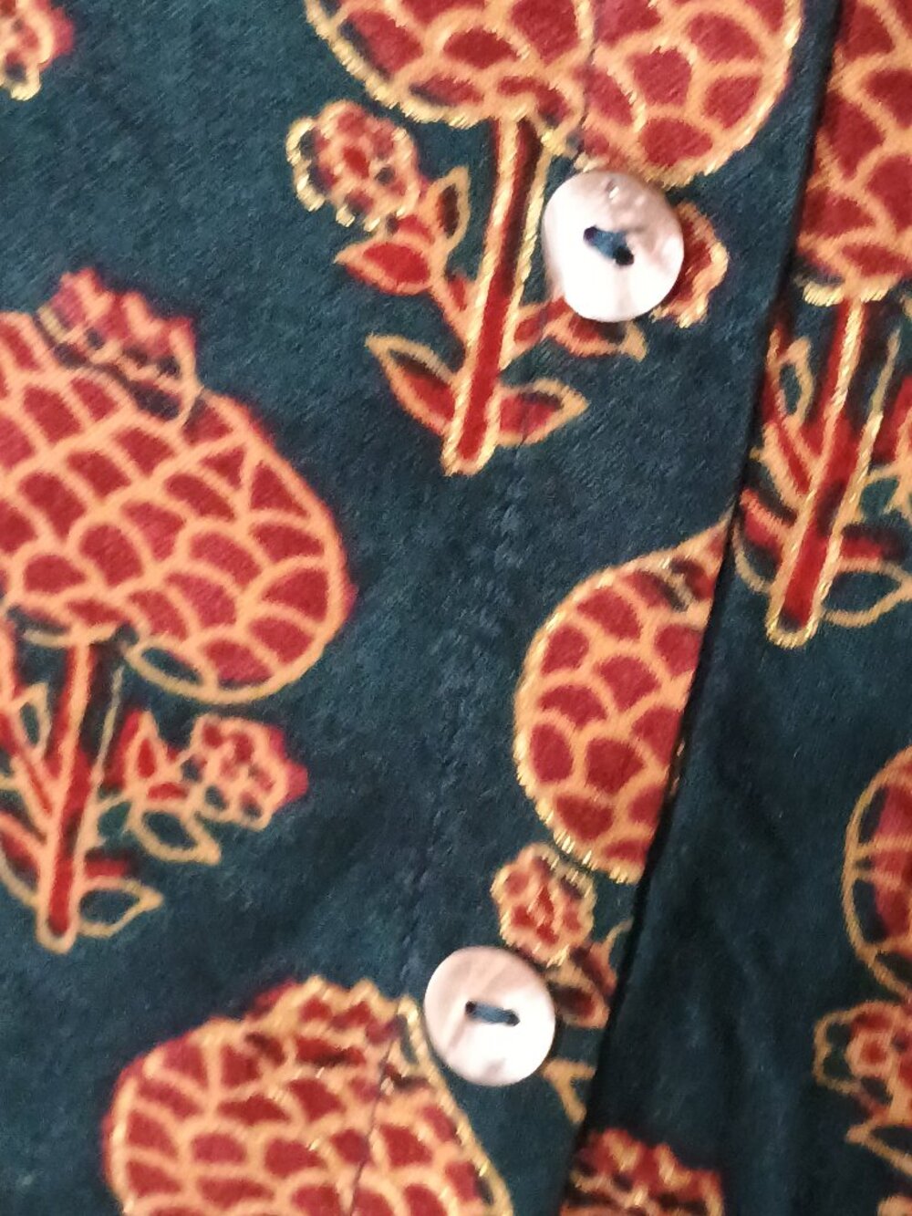 Nalli 4XL Green Rust Floral Block Print Button Front Boho Tunic Blouse - Picture 7 of 7